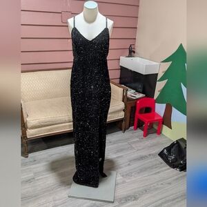 Black Sequin Over Velvet Gown